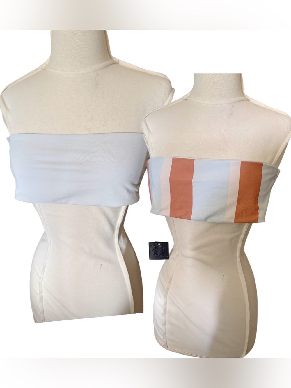 New Striped seamless bandeau strapless bikini top Reversible Sz large